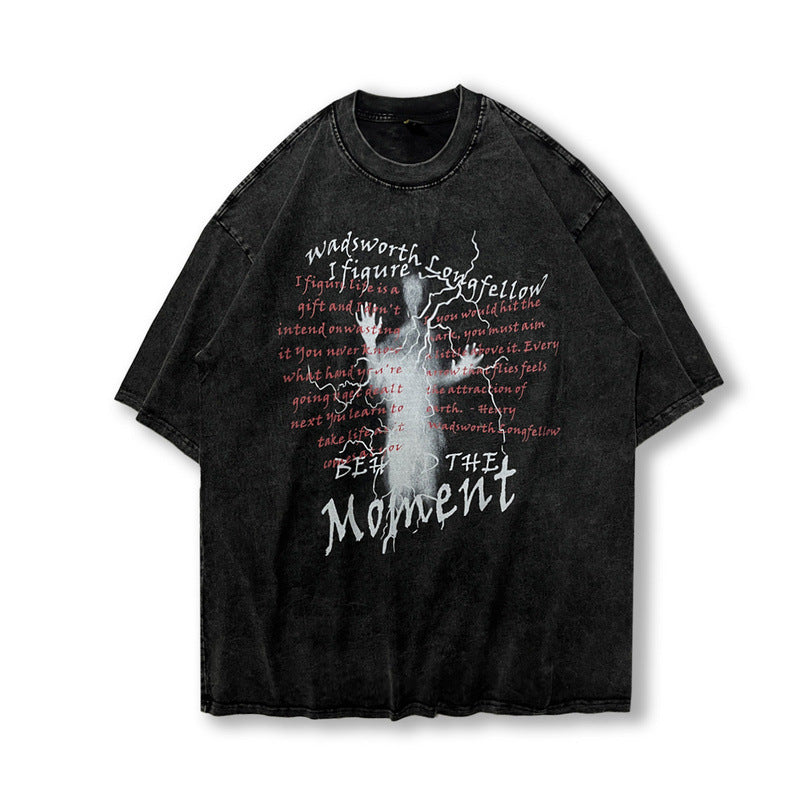 Men T Shirt Summer Worn Looking Washed-out Short Sleeve T-shirt