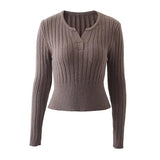 Women Sweater Knitwear V-neck Thread Sunken Stripe Slim-Fit Long-Sleeved Knitted Bottoming Shirt