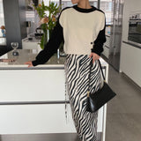 Women Winter Knitted Sweater Autumn Winter Sweater Sweater Button Color Contrast Patchwork Cropped Top 8t7311