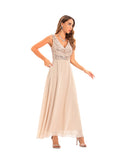 Women's Evening Gown Sexy Backless Chiffon Stitching Sequins Dress Evening Dress