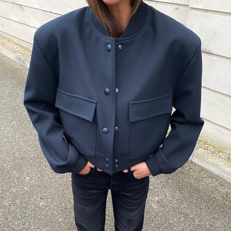 Women Trench Coat Woolen Fall Winter Coat Casual Baseball Uniform