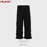 MIJKO Men Vintage Pants Multi-Pocket Straight Casual Loose Pants