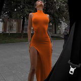 Women Dresses round Neck Sleeveless Slim Fit Slit Long Dress
