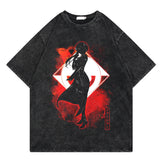 Washed retro T-shirt printed graphic casual cotton summer short sleeves