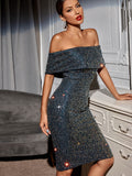 Women Evening Gown Sexy Retro Backless Green Sequins Dress