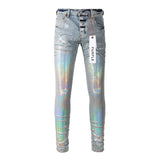 Purple Brand Jeans Coated Silver Paint Worn Jeans