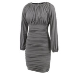 Women Date Dress Winter Sexy Knitted Drawstring Bag Hip Dress