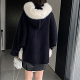 Women Cardigan Sweater Short Woolen Coat Autumn and Winter Long Sleeves Fur Collar Hooded Coat 2t7620