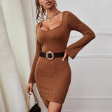 Women Dress Autumn and Winter Knitted Long-Sleeved Dress Hip Skirt