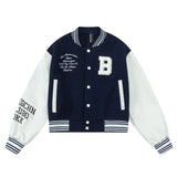Unisex Jacket Autumn Leather Sleeve Brushed Baseball Uniform