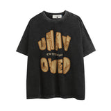 Men T Shirt Vintage Foam Printed Letters Casual Short Sleeve T-shirt