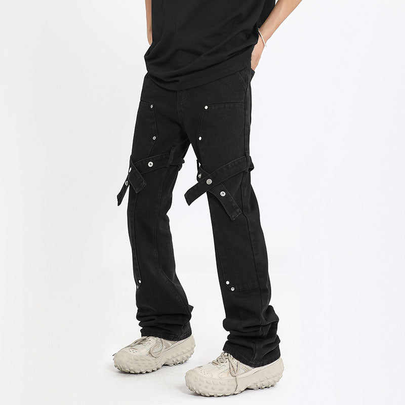 Men Jeans Straight Cargo Jeans Loose Straight-Leg Wide-Leg Pants