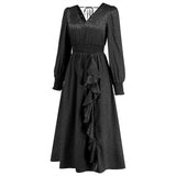 Women Date Dress Autumn and Winter V-neck Bubble Long Sleeve Dress
