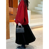 Women Skirt Autumn Winter Retro Hepburn Style Gold Velvet Skirt Mid-Length Pleated A- line Umbrella Skirt