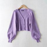 Women Sweater Knitwear Spring and Autumn Lantern Sleeve Loose Sweater Short Coat
