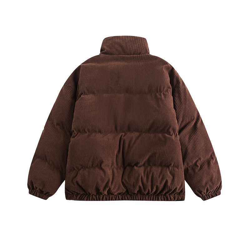 Unisex Winter Cotton Coat Solid Color Embroidered Logo Stand-up Collar Cotton-Padded Clothes Vintage Loose Cotton Coat