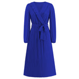 Women Date Dress Sexy Pleated V-neck Dress