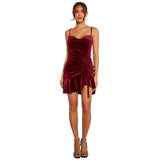 Women Dress Autumn Winter Sexy Sheath Velvet Spaghetti Straps Dress