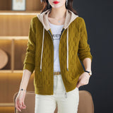 Women Knitwear Fall Winter Hooded Zip Sweater Loose Knitted Cardigan
