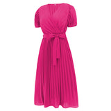 Women Date Dress Summer Puff Sleeve Dress V-neck Dress