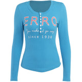 Women Tops Spring Slim-Fitting T-shirt Long Sleeve Leisure Button Top