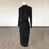 Women Evening Dress Mesh Sexy Transparent Dress round Neck Long Sleeve