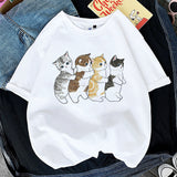 Kawaii Cat Women Print Funny T-shirt Girl Animal Y2K Fashion