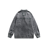 Unisex Jacket Retro Washed Denim Jacket Lapel Loose Pockets Overalls
