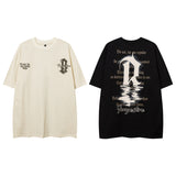 Men T Shirt Retro Alphabet Graffiti Printing Short Sleeve T-shirt