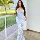 Women Dresse V-neck Floral Skirt Camisole Dress