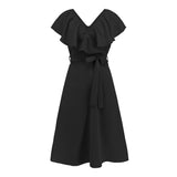 Women Date Dress Sexy A- line Skirt Lotus Leaf Large V-neck Dress