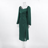 Women Dress Autumn and Winter Elegant Square Collar Puff Sleeve Dress