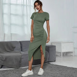 Women Dress round Neck Pullover Short Sleeve Sheath Dress