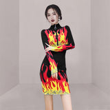Women Maxi Dress Autumn and Winter Stand Collar Long Sleeve Package Hip with a Zipper Knitted Dress