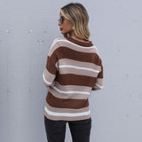 Women Knitted Sweater Autumn Leisure Loose Long Sleeve Striped Sweater