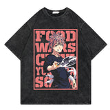 Washed retro t-shirt street print graphic casual