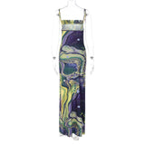 Women Dresses Autumn Printed Slim Fit Slit Backless Sling Dress
