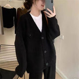 Women Knitted Cardigan Autumn and Winter Sweater Coat Loose V-neck Single Breasted Knitted Cardigan