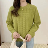Women Knitwear Autumn Winter Retro Twist round Neck Sweater Loose Sweater