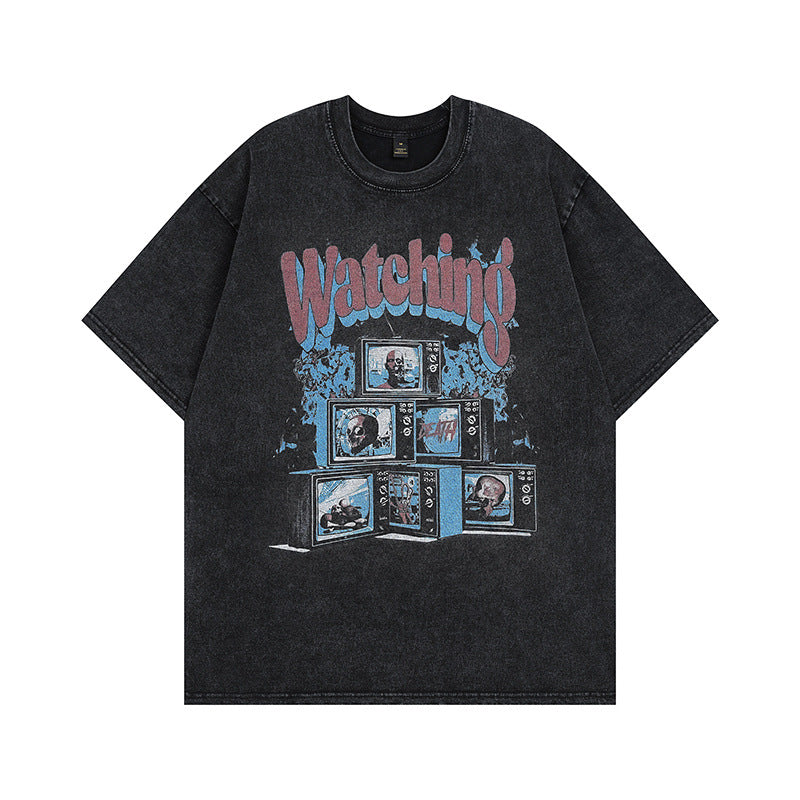 Men's T Shirt Vintage Short-Sleeved T-shirt Men's and Women's Retro Oversize Couple Tee