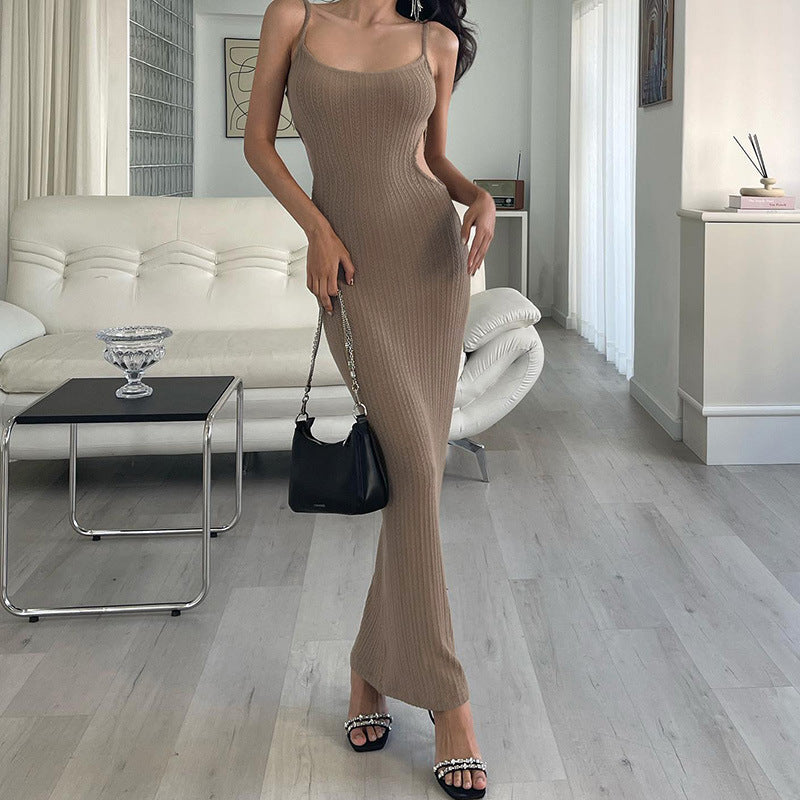 Women Dresses Winter Sexy Backless Cutout Sling Dress