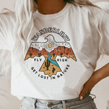 Wanderlust Letter Print T Shirt Hiking Wilderness Graphic