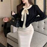 Women Knitwear Autumn and Winter Bow Twist O-neck Short Sweaters Cardigan