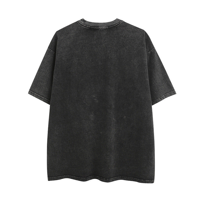 Men T Shirt Butterfly Graffiti Washed and Worn Short Sleeve T-shirt