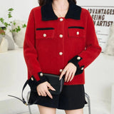 Women Knitwear Spring and Autumn Lapel Knitted Cardigan