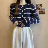 Women Knitwear Autumn Winter Retro Striped Sweaters Cardigan