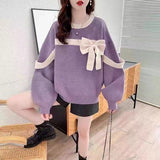 Women Knitwear Autumn and Winter Bow round Neck Sweater Loose Sweater