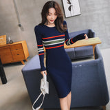 Women Maxi Dress Fall/Winter Striped Bag Dress Sweater