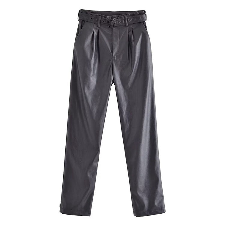 Women Sweatpants Faux Leather PU Casual Trousers