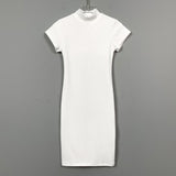Women Dresses Turtleneck Short Sleeve Dress Hip Skirt